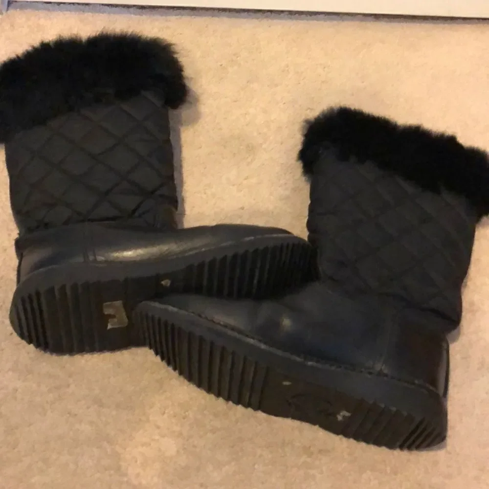 Tory Burch Black Leather & Fur Winter Ankle Boots - Size 6